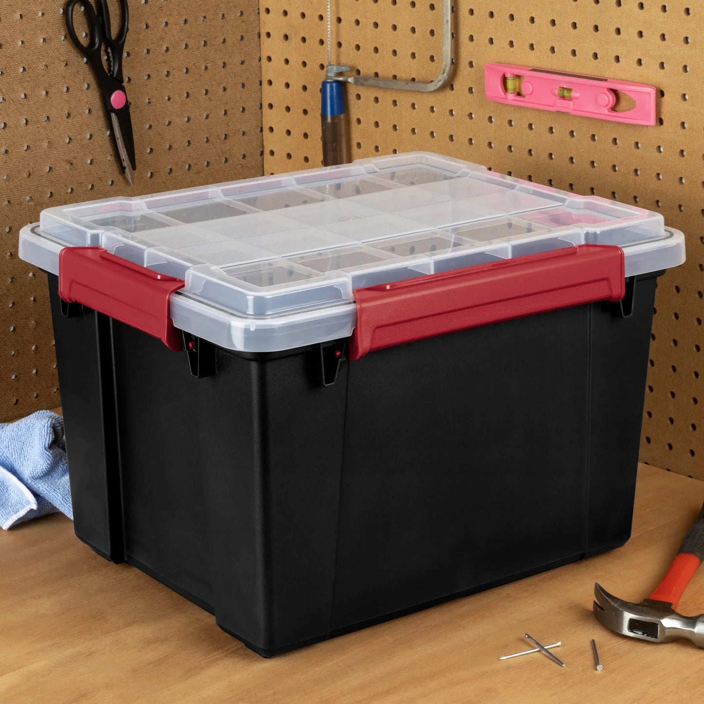 8.5 Gallon Waterproof Plastic Storage Bin with Lid, Gasket Seal & Durable Latches, Black Tote for Home, Garage, Outdoor Storage