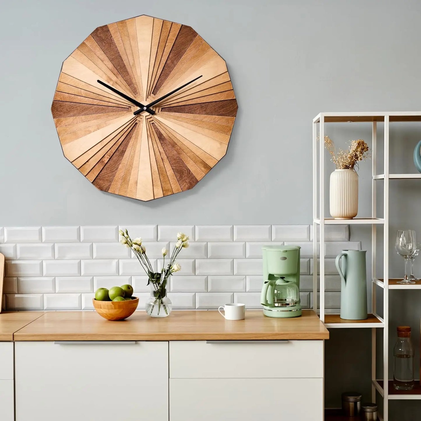 Parametric Wood Wall Clock, 3D Birch Plywood Layered Acoustic Wooden Decorative Clock (Small)