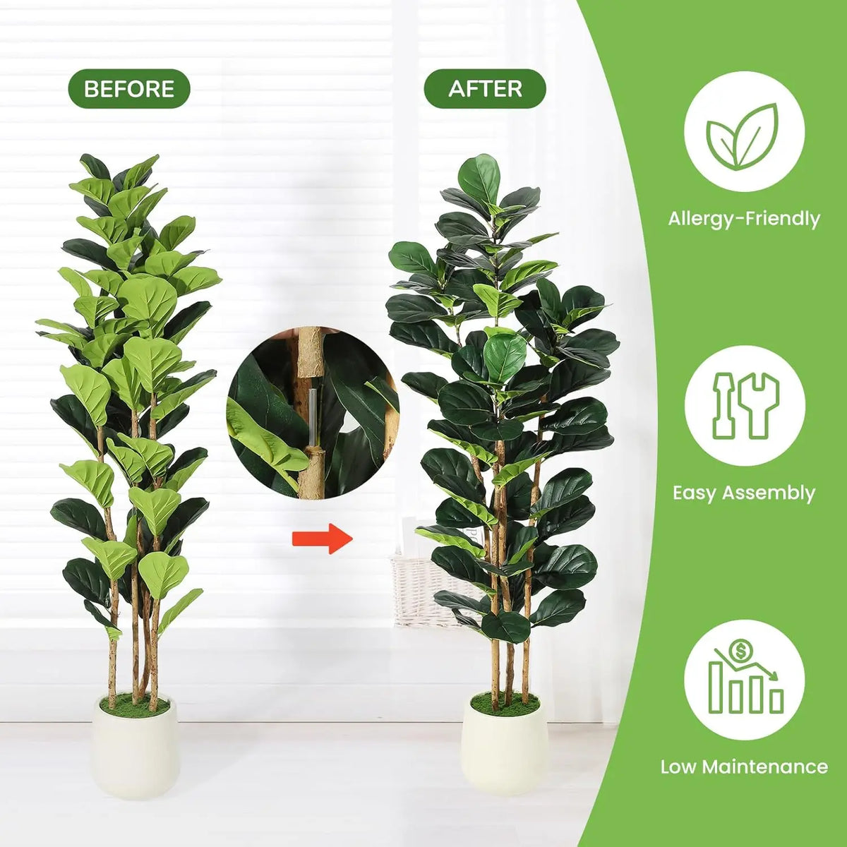 HiMiss Artificial Fiddle Leaf Fig Tree For Home Decor