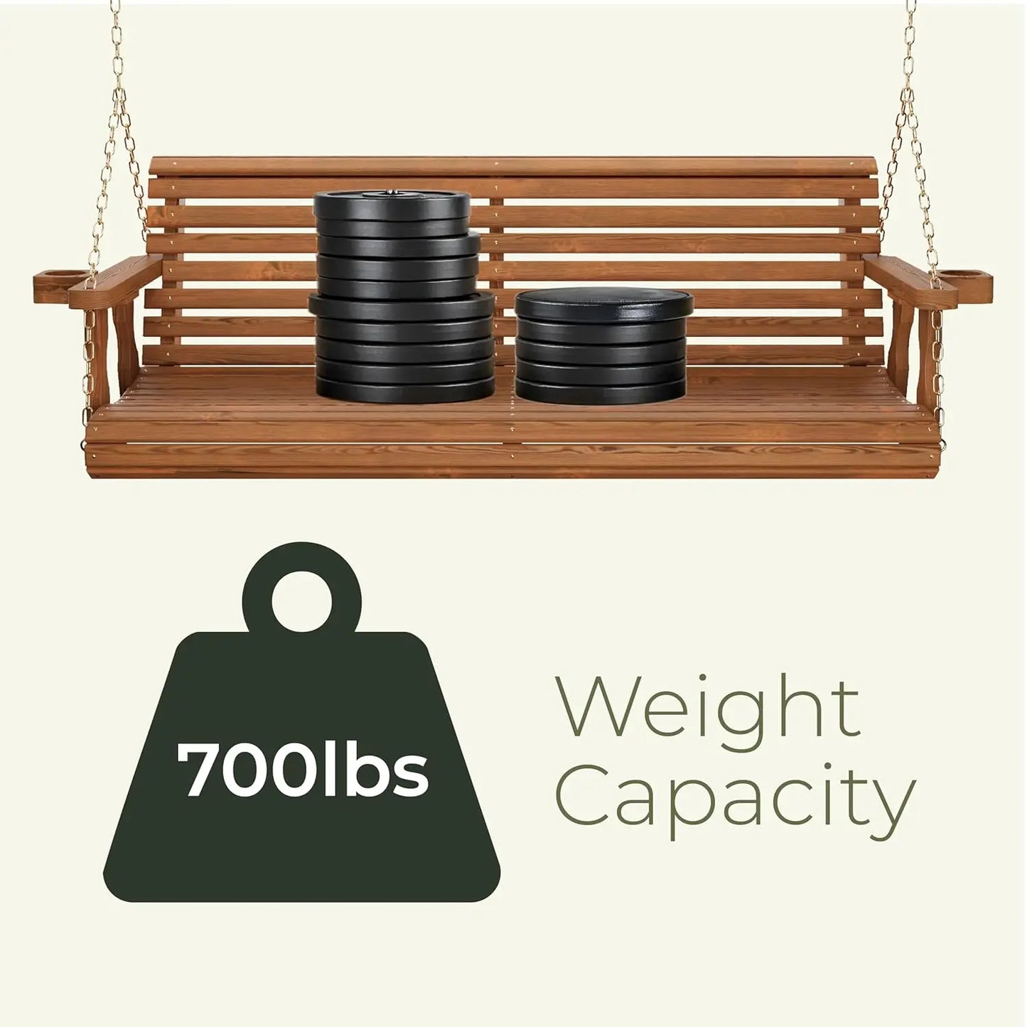 Heavy Duty 700Lb Rollback Porch Swing With Chains Outdoor