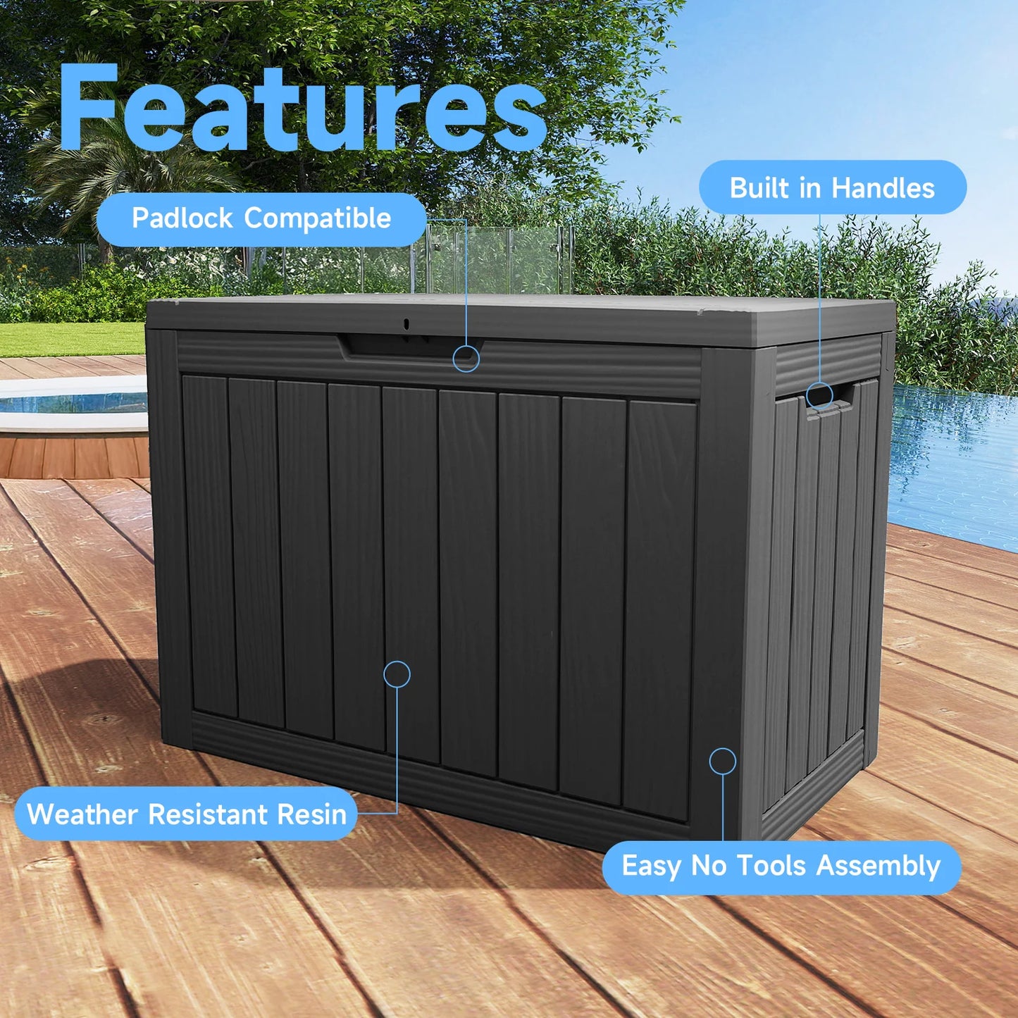 Waterproof Outdoor Resin Deck Box Lockable Weather Resistant Storage