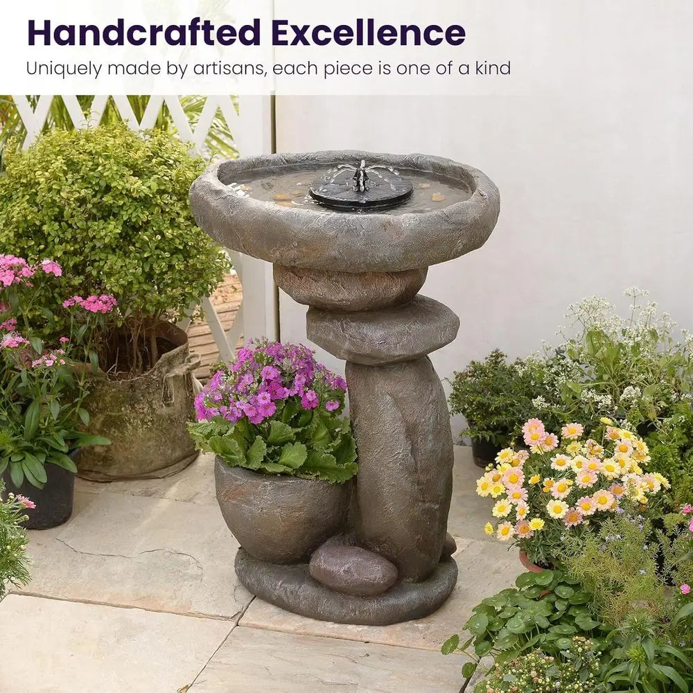 Outdoor Rock Waterfall Fountain With Planter And LED Lights