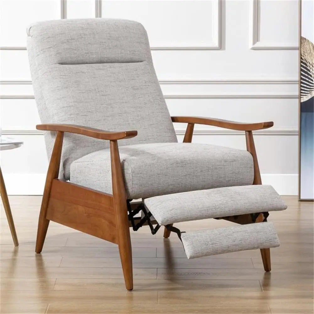 Push Back Recliner With Wood Arm Performance Fabric Upholstery