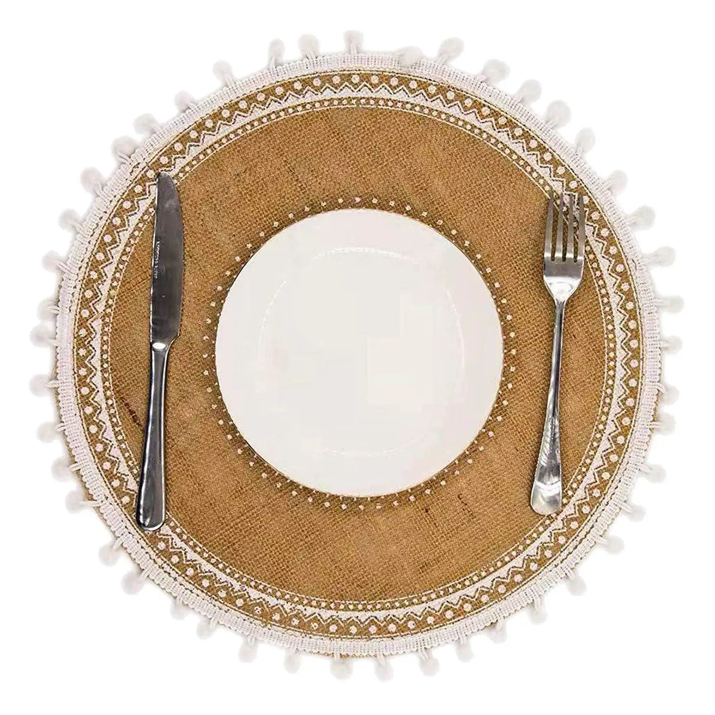 FGHGF Round Boho Placemats Set With Pompom Tassels