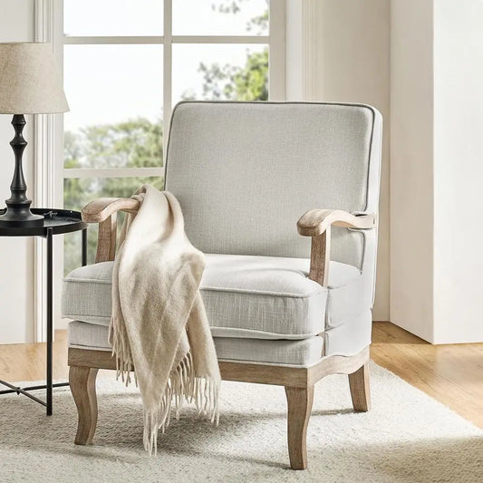 -Century ern Accent Chair, Upholstered Living Room Lounge Chair, Lounge Armchair with tic Stripes & Solid Wood Legs, Living Room