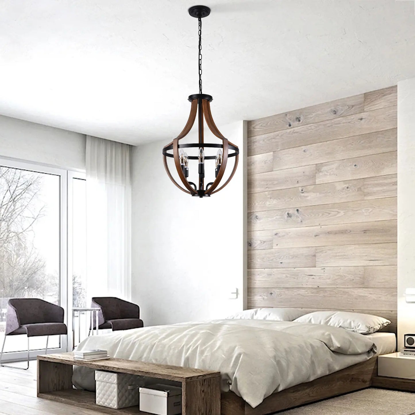 Modern Rustic Wooden Pendant Light Fixture Kitchen Dining