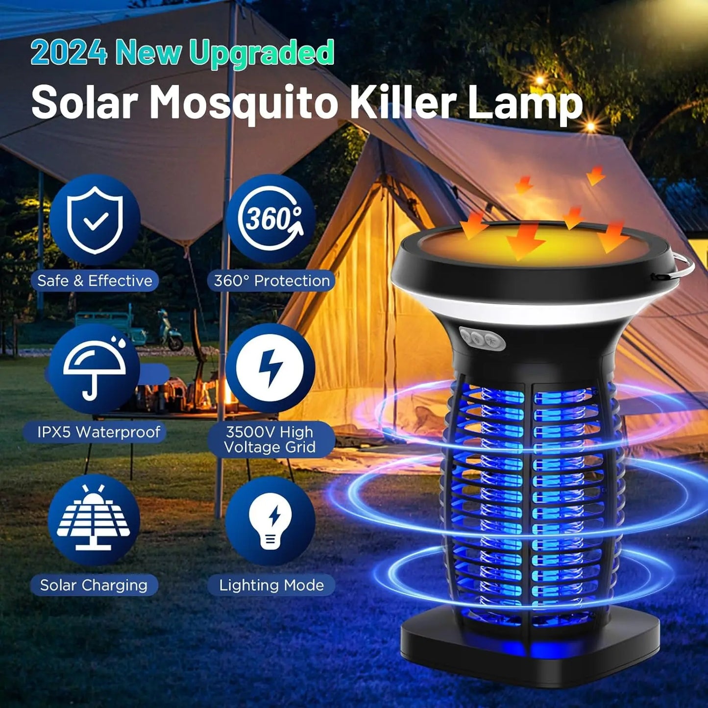 Solar Bug Zapper Outdoor Waterproof Mosquito Killer With Solar Panel