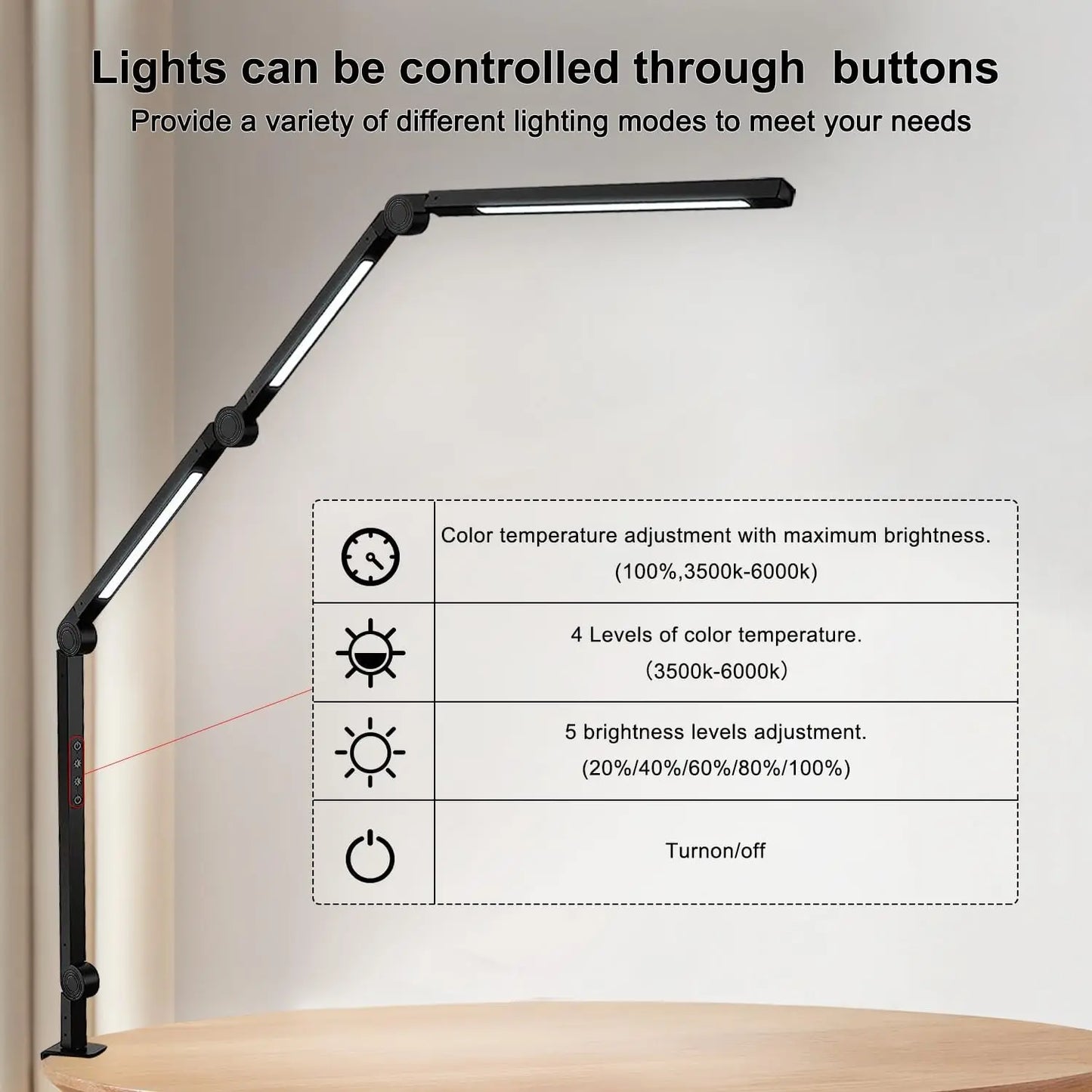 LED Desk Lamp Clamp Flexible Swing Arm With 4 Modes