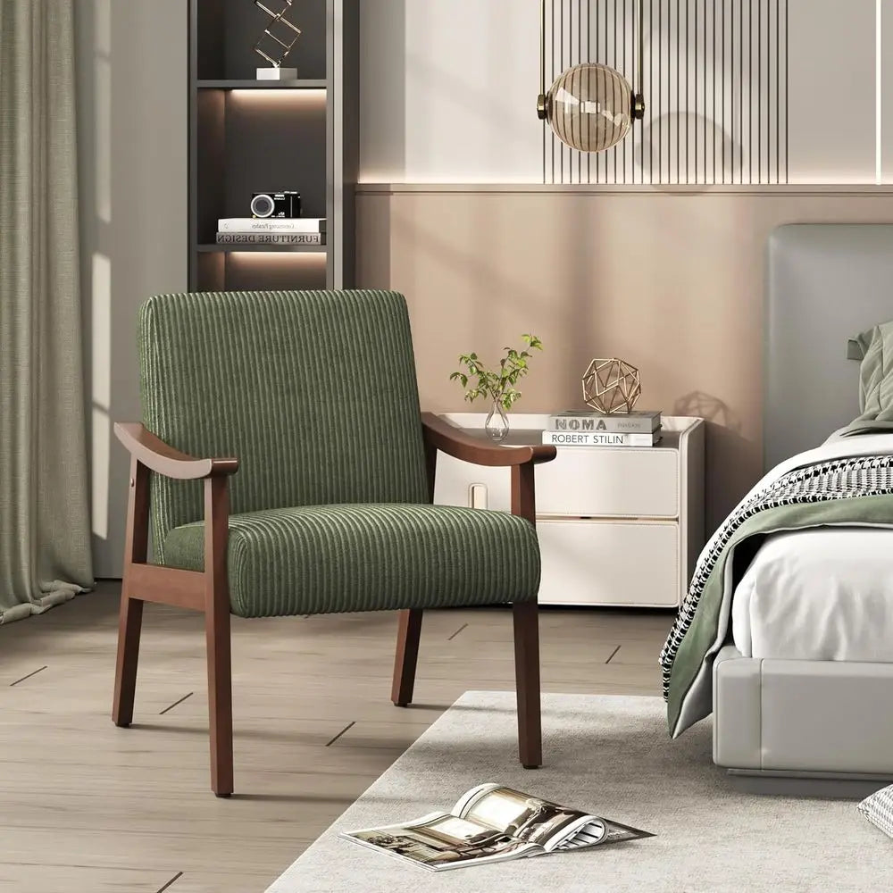 Corduroy 'Earn' Armchair - Century Style High Back Reading Leisure Chair with Solid Wood Legs for Living Room & Bedroom