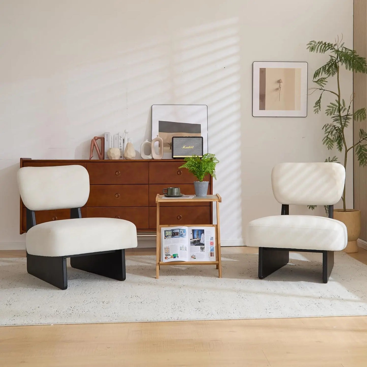 Low Profile Accent Chair Set Of 2 Modern Armless Fabric Lounge Chairs