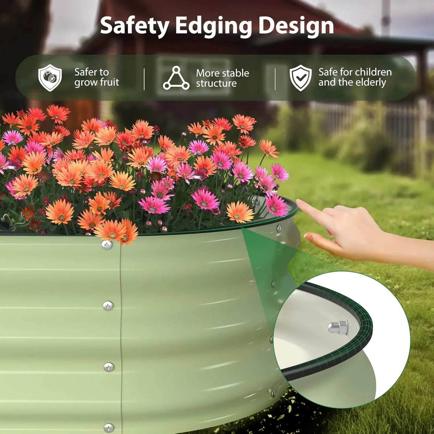 Durable Galvanized Raised Garden Bed With Safety Edging For Outdoors