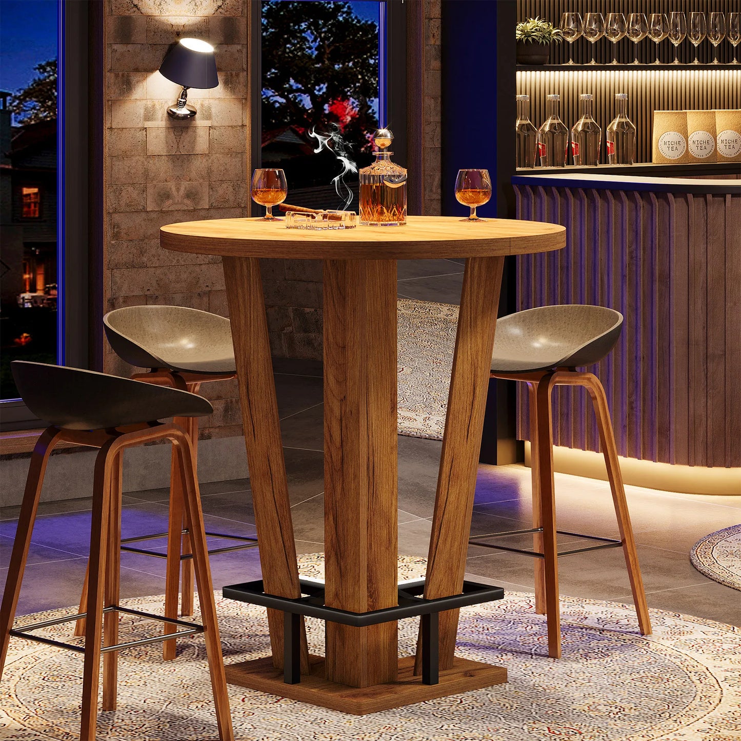 Tribesigns Round Bar Table, 39.4" H Circle High Top Bistro Pub Table with Metal Footrest for Small Spaces, Living Room, Kitchen, Small Space (Only Table)