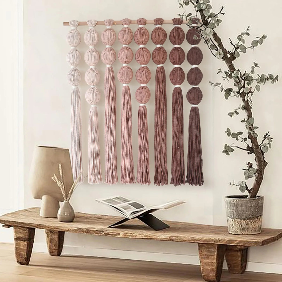 39"W x 39"L Spherical Fiber Yarn Wall Hanging, Modern Farmhouse Boho Neutral Wall Decor for Entryway Bedroom Living Room Office