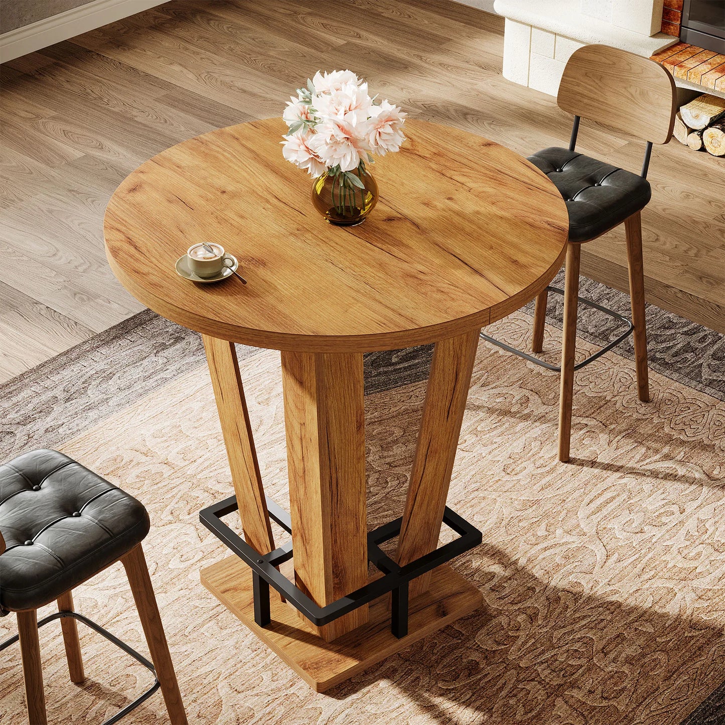 Tribesigns Round Bar Table, 39.4" H Circle High Top Bistro Pub Table with Metal Footrest for Small Spaces, Living Room, Kitchen, Small Space (Only Table)