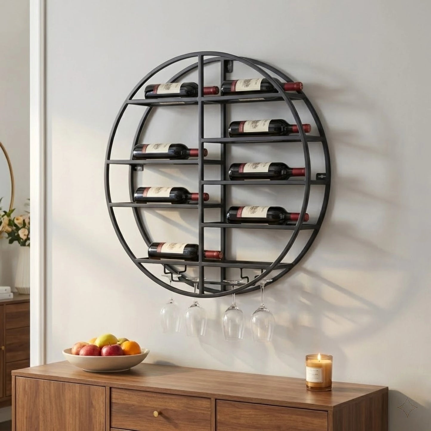 Bymaocar Wall Mounted Iron Wine Rack 7 Bottle Capacity