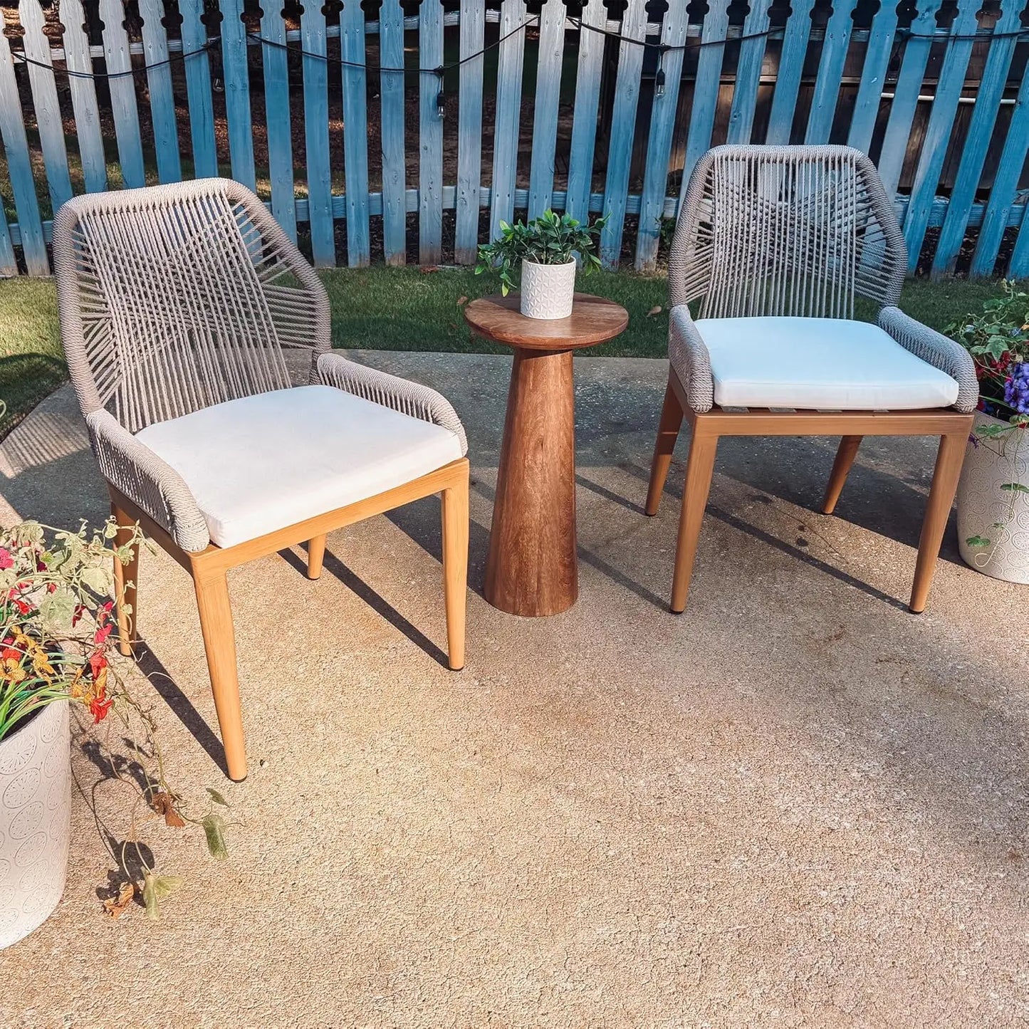 Modern Aluminum Outdoor Dining Chair Set 2pcs Wicker Patio Furniture with Cushions for Garden Porch, Custom