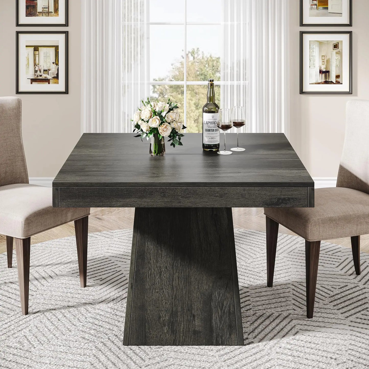 Tribesigns Farmhouse Square Dining Table For Four With Pedestal Base