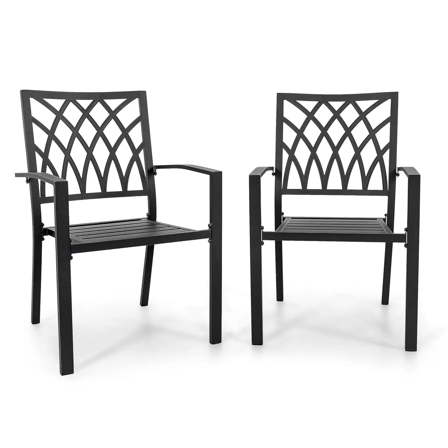 Stackable Metal Patio Dining Chairs with Armrest, Outdoor Garden Backyard Deck Poolside Bistro Set of 2, Black, Custom