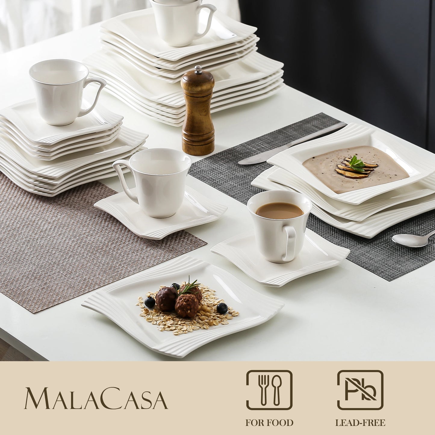 MALACASA Amparo Porcelain Dinnerware Set For Everyday Dining