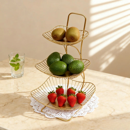 Three Tier Metal Fruit Stand for Kitchen Counter Decor