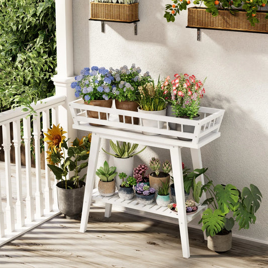 Two Tier Bamboo Plant Stand For Balcony And Living Room