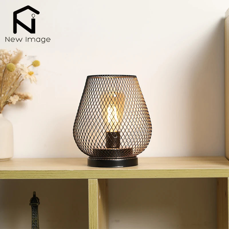 NEWIMAGE Nordic Metal Hollow Cage Candle Holder LED Lantern