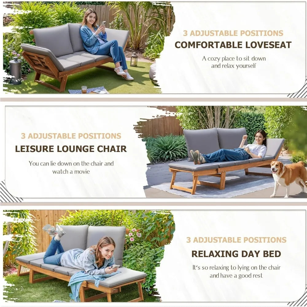 Devoko Acacia Wood Convertible Couch With Removable Cushions And Pillows