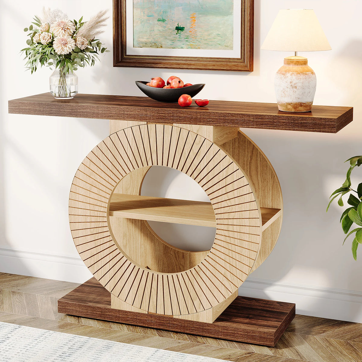 Tribesigns Modern Console Table with Storage Shelves and Rollers