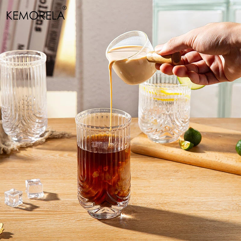 Set of 4 Vintage Arch Glass cups Ripple Glassware Highball Classic Transparent Cocktail Glasses for Bar Beverages Ice Coffee Jui