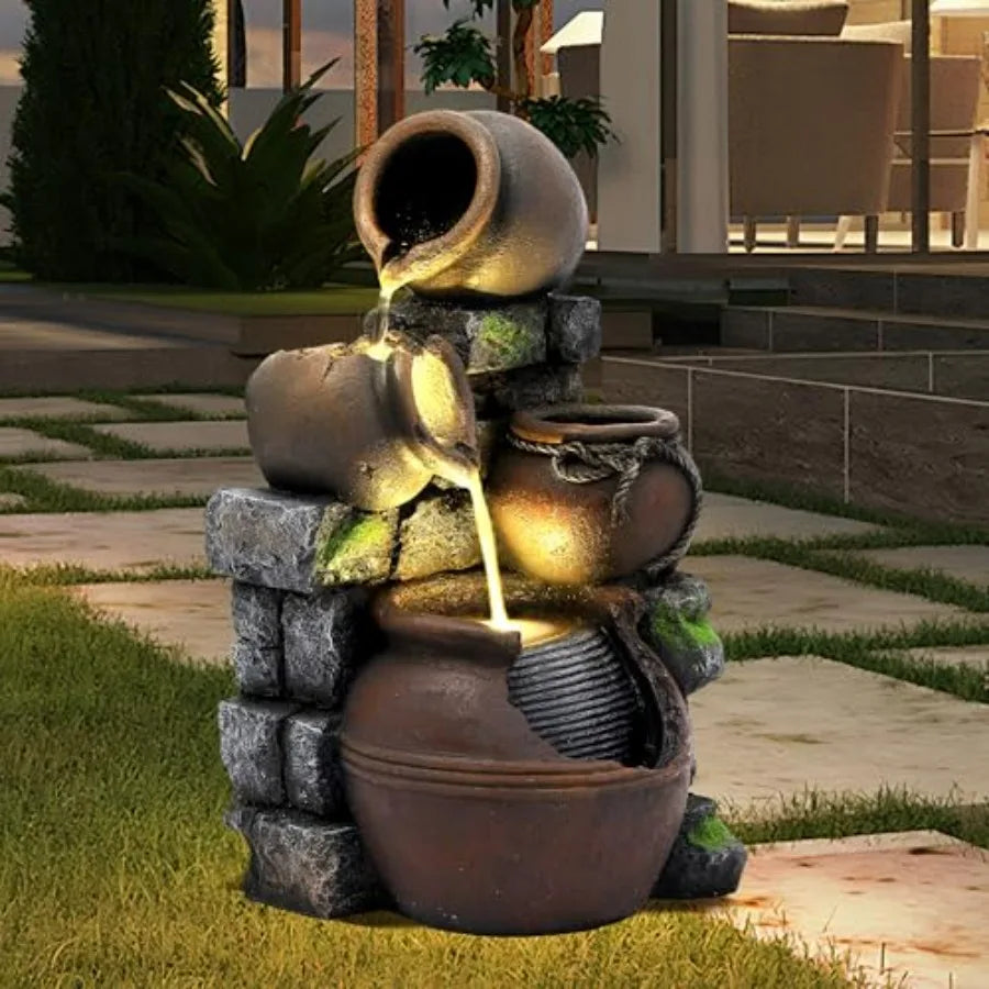 4-Tier Cascading Water Fountain With LED Lights And Pump