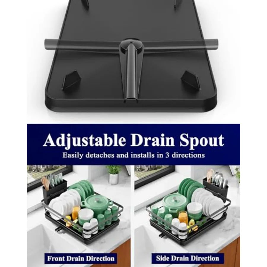 Stainless Steel Dish Drying Rack With Cutlery Holder For Kitchen