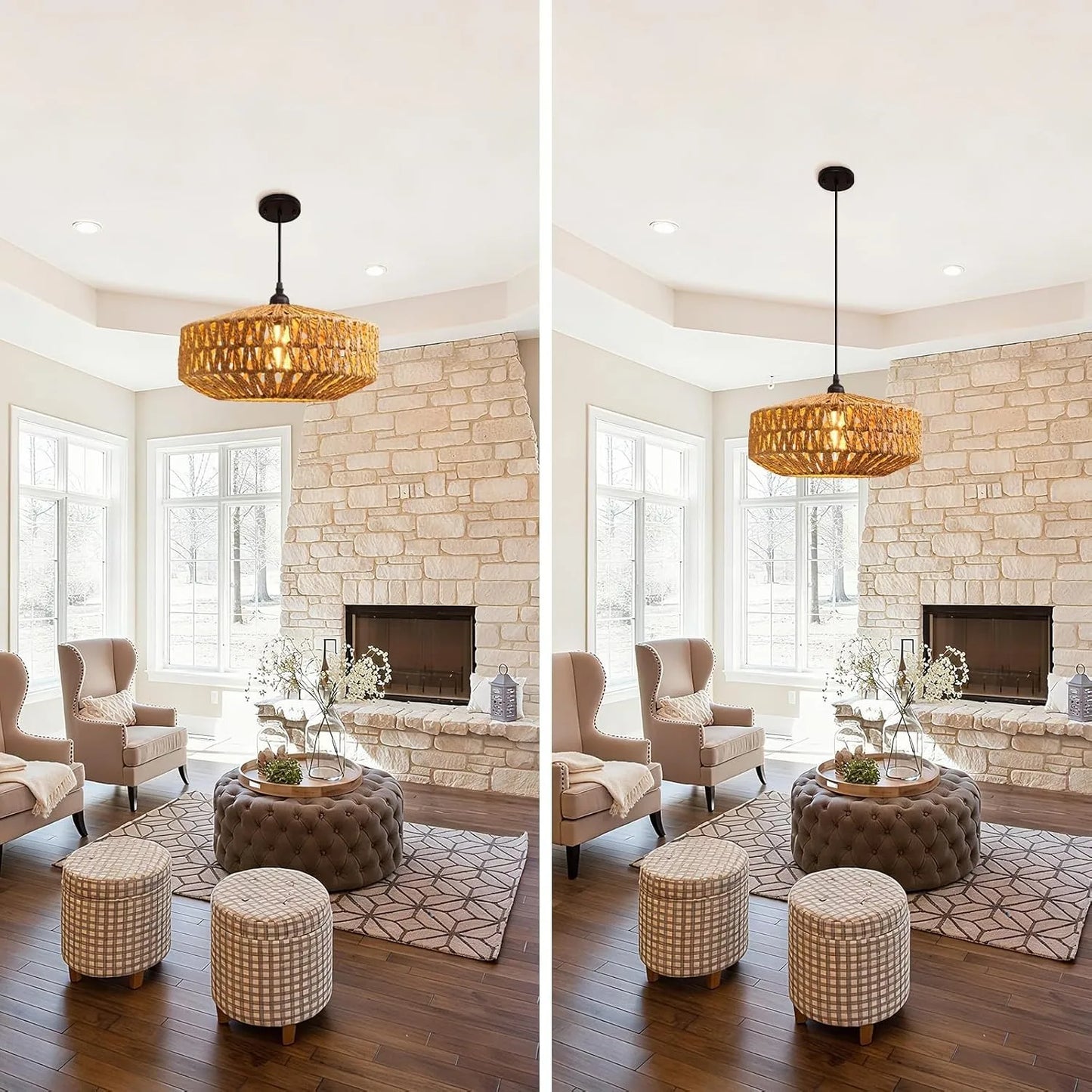 JOYINLED Farmhouse Handwoven Paper Rope Pendant Light for Indoor Decor