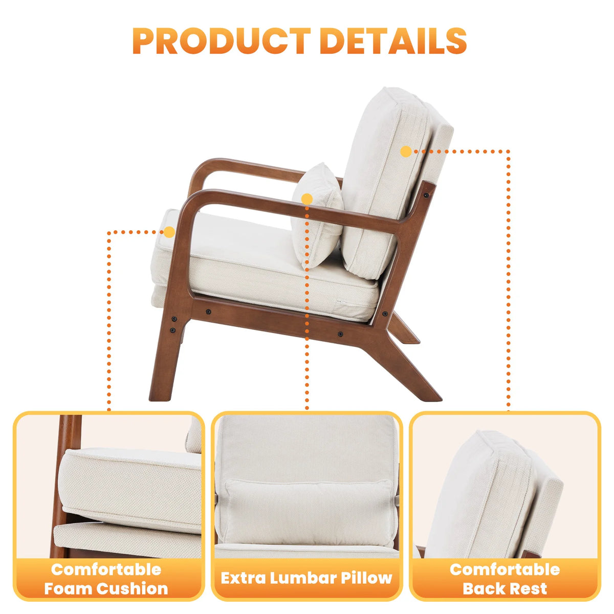 MCQ Mid-century Wooden Ergonomic Office Chair Wood Frame Soft Cushion Lumbar Support High Backrest Heavy Capacity For Office