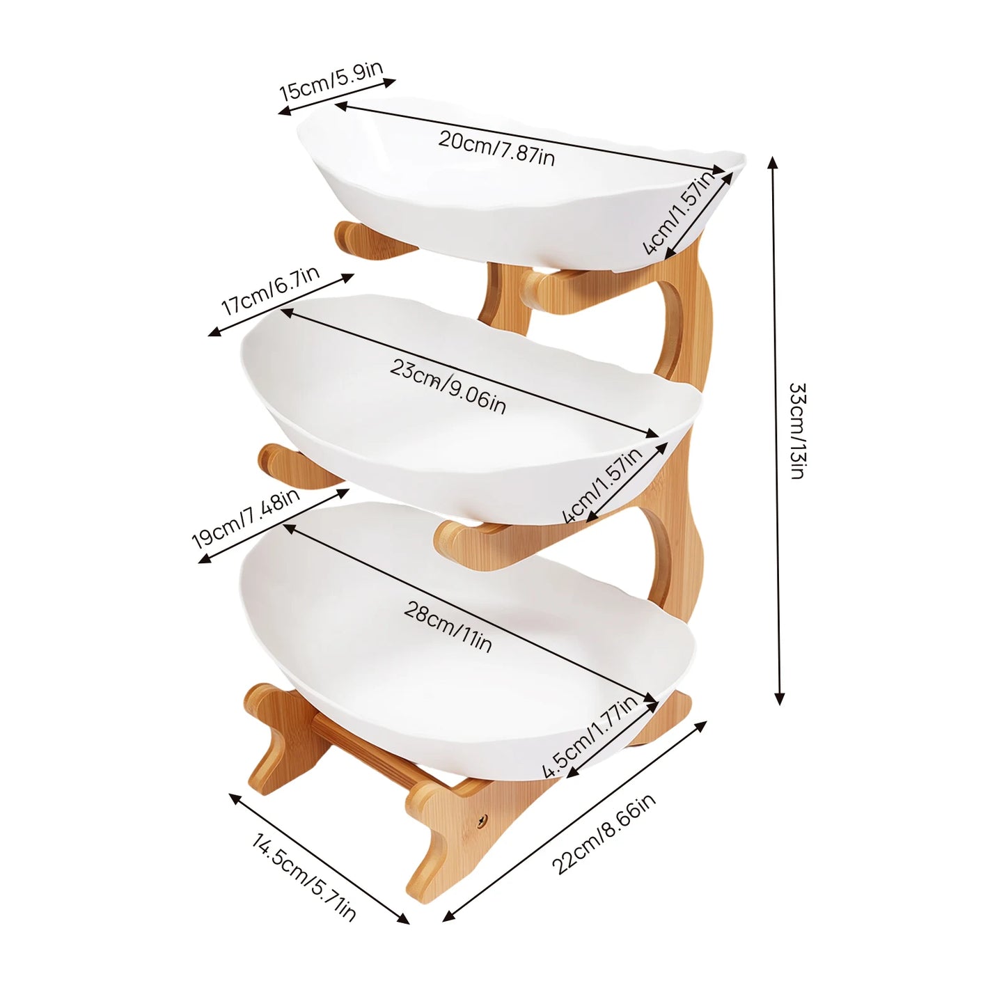 3-Tier Fruit Plate And Dessert Tray On Bamboo Stand For Parties