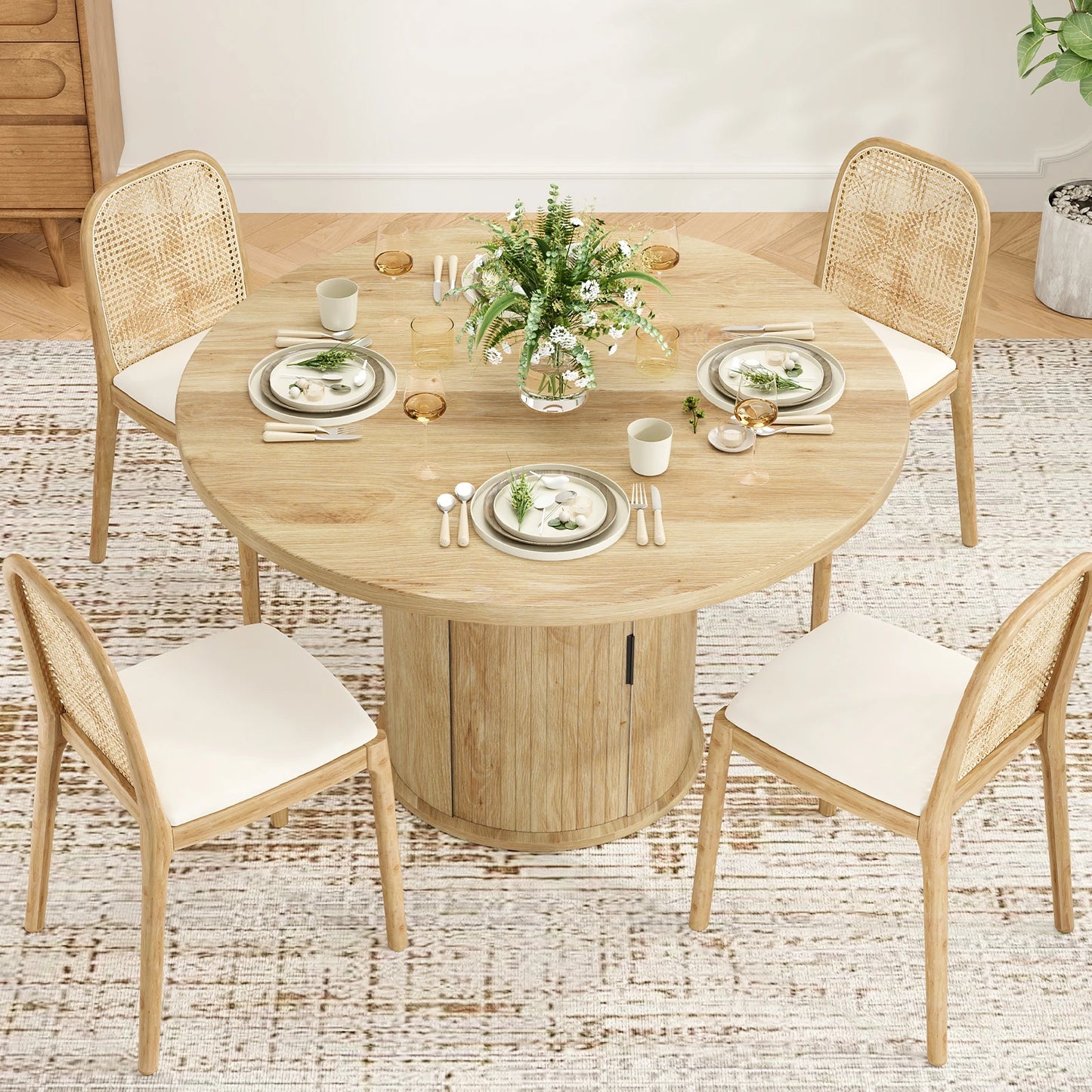 FARINI Modern Wood Round Dining Table for Four