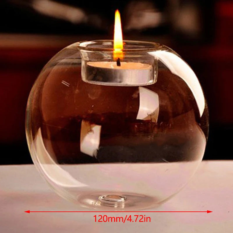 Clear Glass Tealight Candle Holder Round Hollow Design For Decor