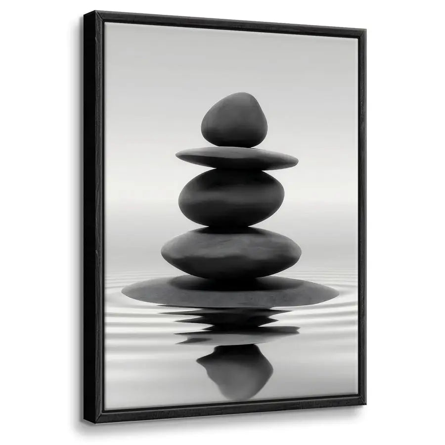 Framed Zen Stones Bathroom Wall Art for Spa and Yoga