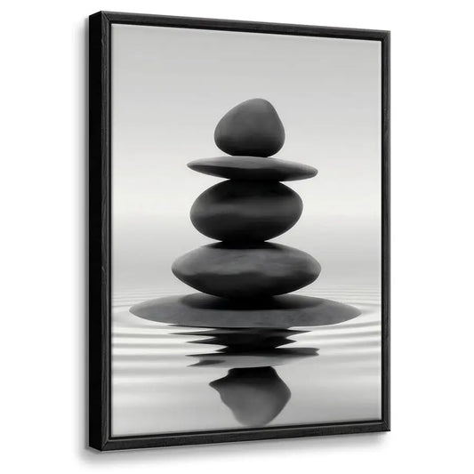 Framed Zen Stones Bathroom Wall Art for Spa and Yoga