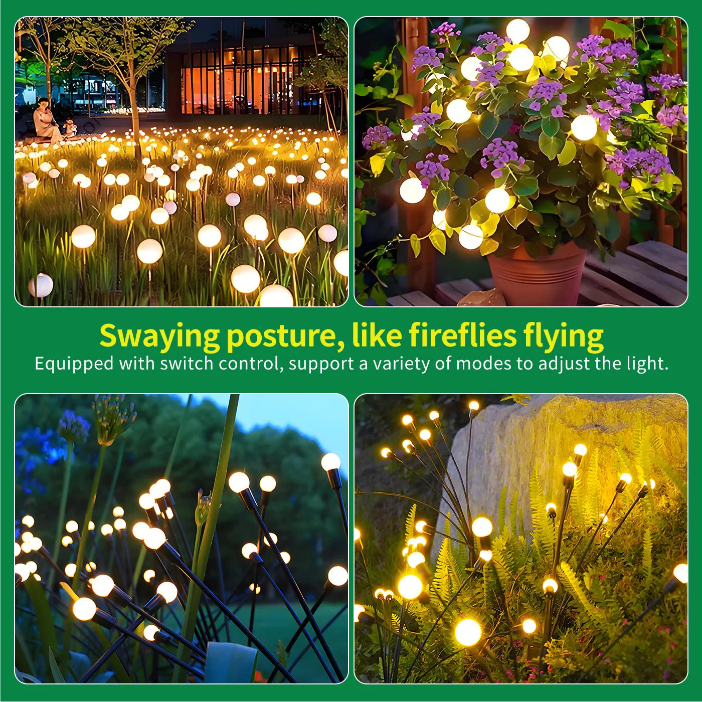 8-Head LED Solar Firefly Lights Outdoor Decorative Garden Pathway
