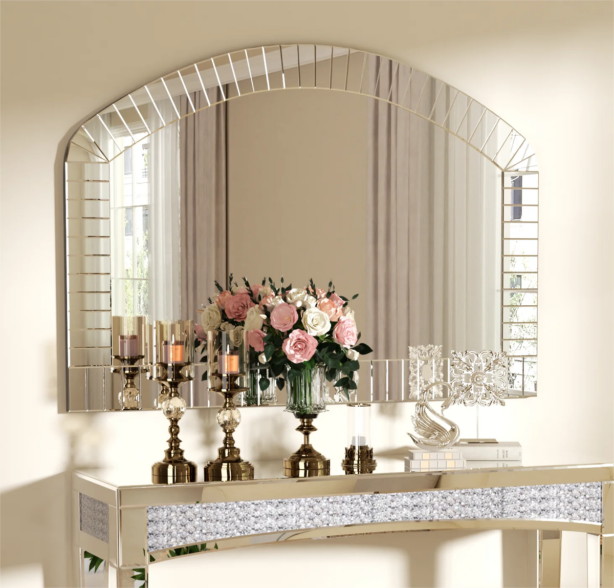 Arched Glass Wall Mirror Venetian Accent For Living Room