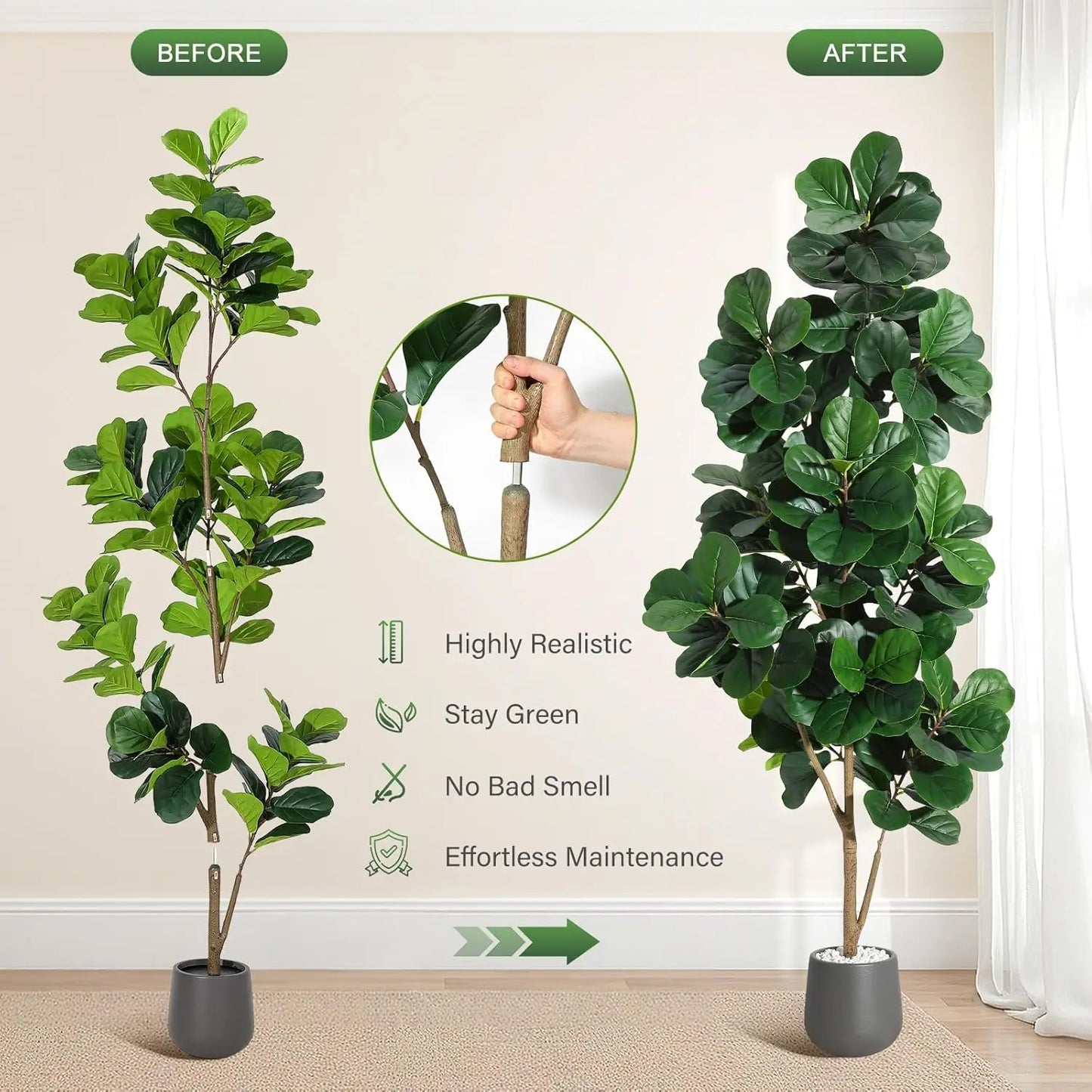 HiMISS Fiddle Leaf Fig Tree Artificial In Planter Decorative