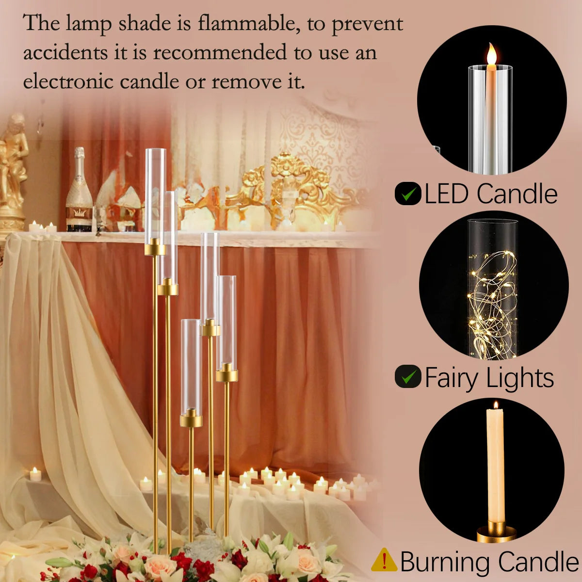 VINCIGANT Floor Candelabra 5 Arm LED Candle Holder For Weddings