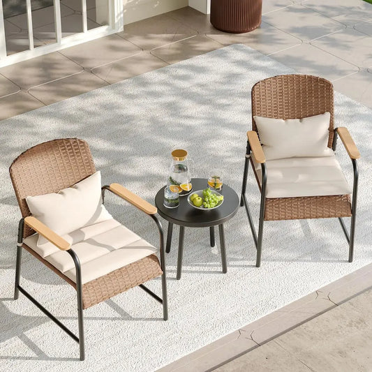 3 Pieces Outdoor Patio Furniture Set,All-Weather Wicker Rattan Bistro Set with Coffee Table and Cushions for, Customized
