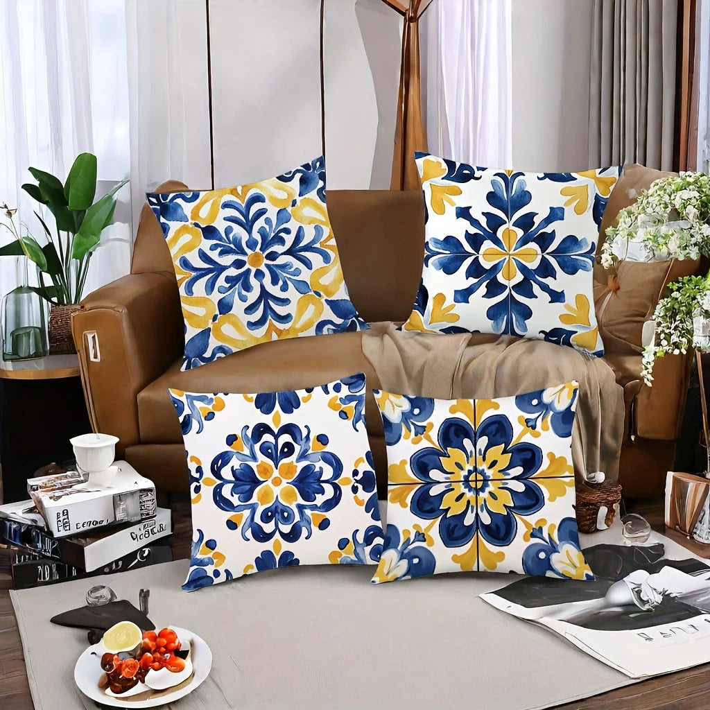 Four Piece Tile Pattern Pillow Cover Set For Home Decor