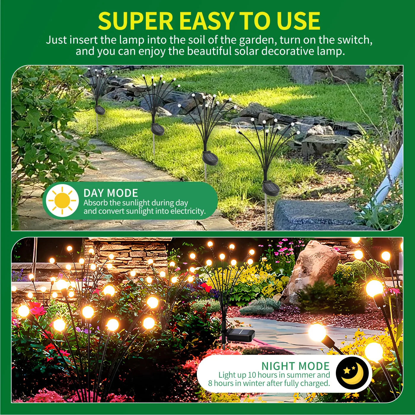 8-Head LED Solar Firefly Lights Outdoor Decorative Garden Pathway