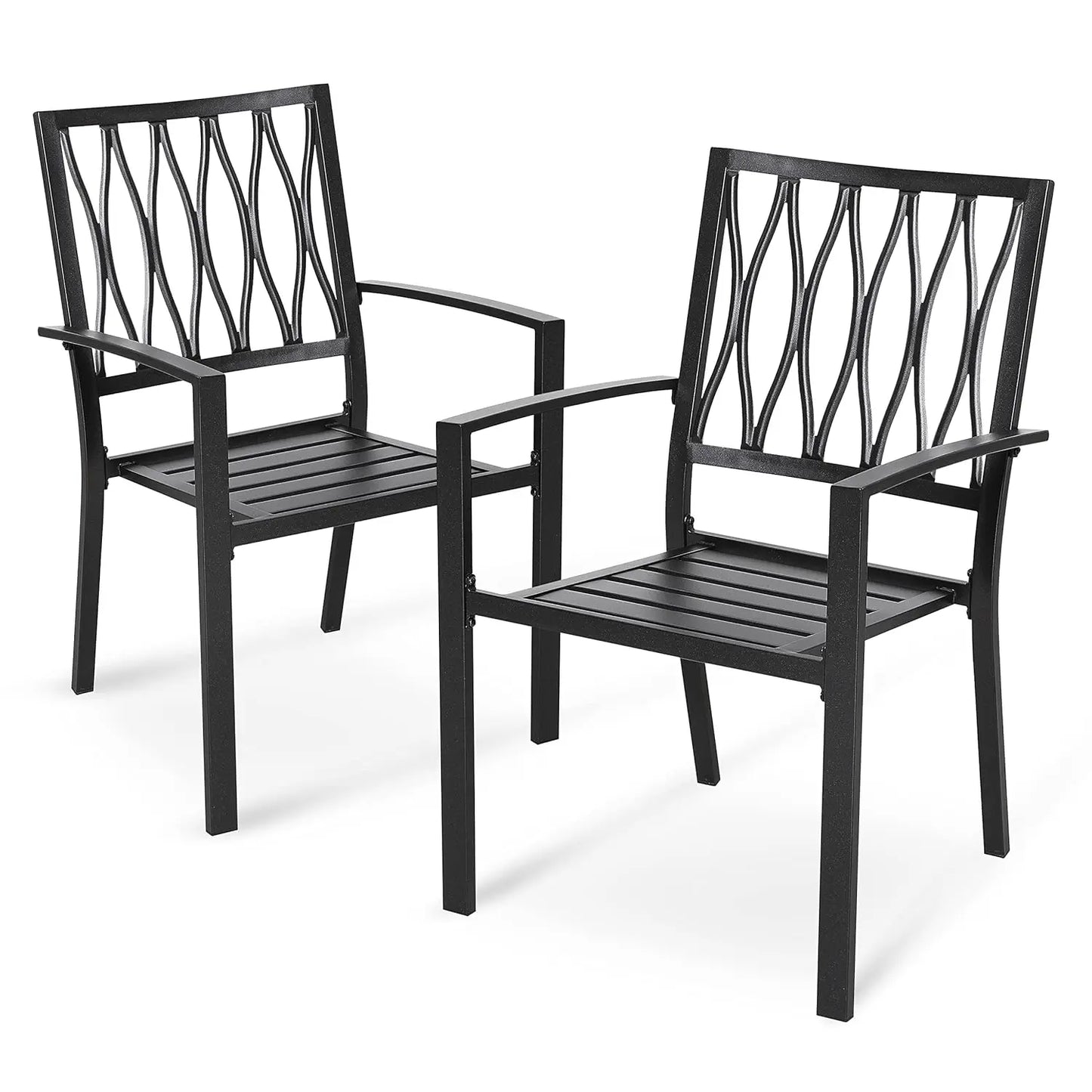 Stackable Metal Patio Dining Chairs with Armrest, Outdoor Garden Backyard Deck Poolside Bistro Set of 2, Black, Custom