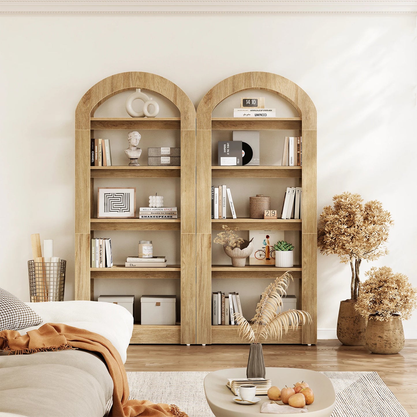 Tribesigns 70.87” Tall Arched Bookshelf, Rustic Oak Bookcase with 5-Tier Storage, Modern Decorative Display Shelf for Living Room, Bedroom, Office (31.5” W x 11.81” D)