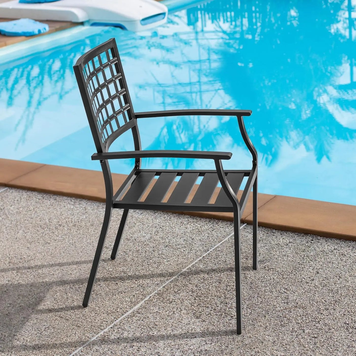 Stackable Metal Patio Dining Chairs with Armrest, Outdoor Garden Backyard Deck Poolside Bistro Set of 2, Black, Custom