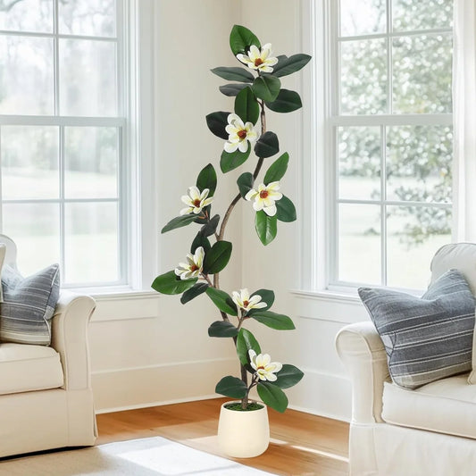 HiMISS Artificial Magnolia Floor Tree in Planter Pot for Home
