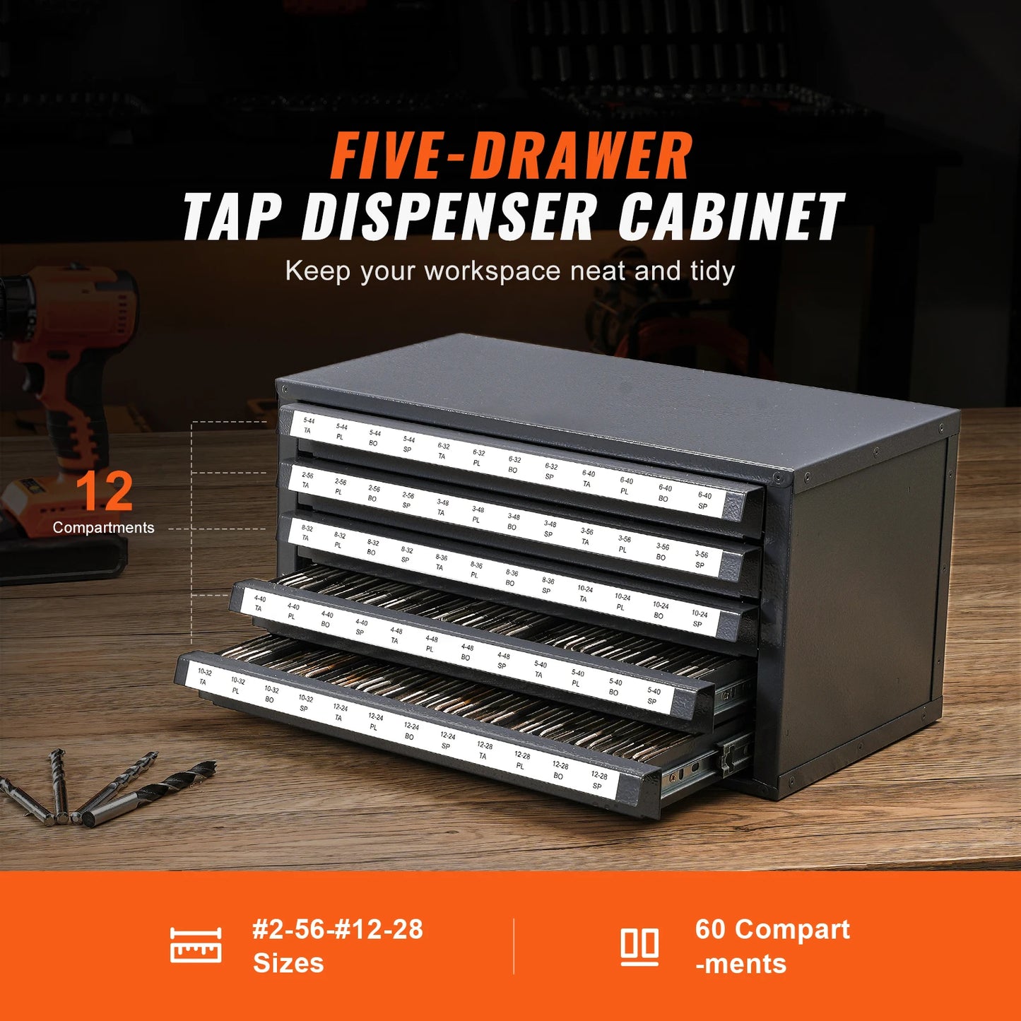 SucceBuy Steel Drill Dispenser Organizer Cabinet Storage Drill Bit Dispenser Cabinet Three-Drawer Drill Bit Organizer Cabinet